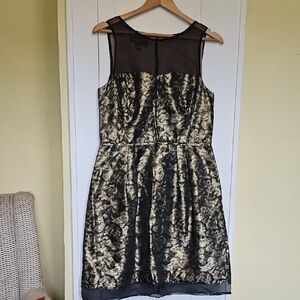 Donna Ricco Black and Gold Lace Cocktail Dress Size 10